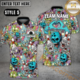 Maxcorners Bowling Zombie Skull Horror Style Customized Name, Team Name 3D Polo Shirt