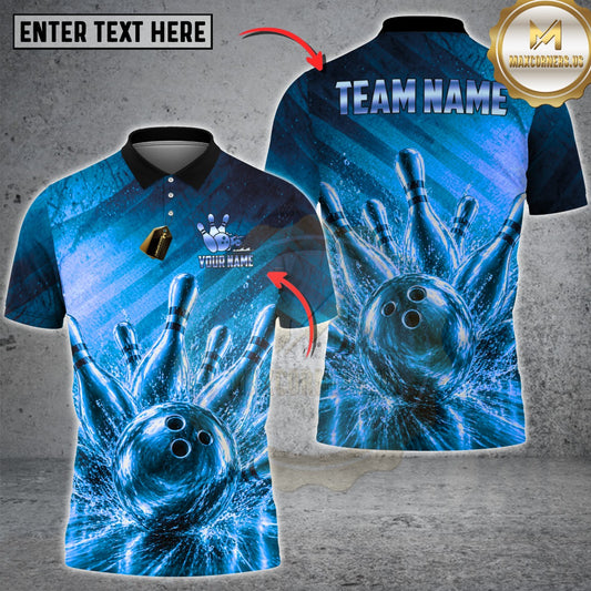 Maxcorners Bowling Golden Strike Ball & Pins Explosion Multicolor Customized Name, Team Name 3D Shirts