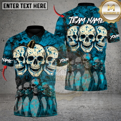 Maxcorners Death Strike Skull Bowling Multicolor Customized Name, Team Name 3D Shirts