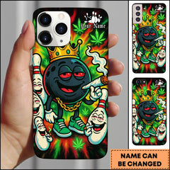 Maxcorners Bowling Cannabis Bowling Ball King With Crown And Pins Cartoon Style Personalized Name Phone Case