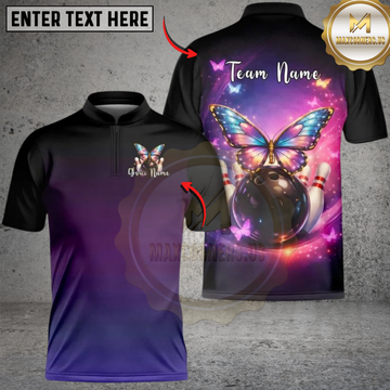 Maxcorners Bowling Midnight Butterfly Personalized Name, Team Name 3D Shirt