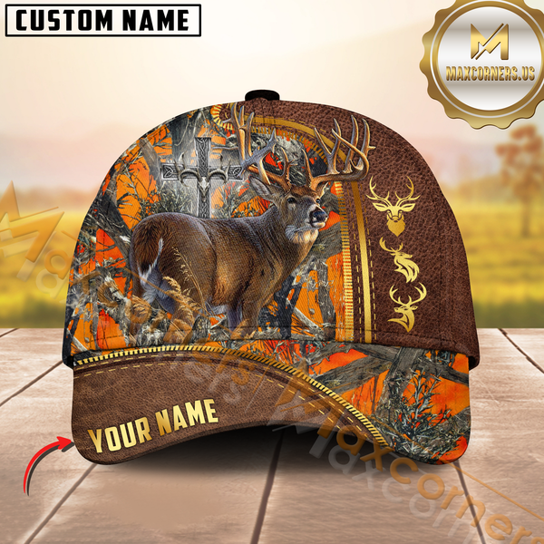 Maxcorners Golden Hunting Orange Camouflage Personalized Name 3D Cap (Multioption)