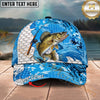 Maxcorners Fishing Rod Blue Scale Pattern Personalized Name 3D Cap (12 Fish Species)