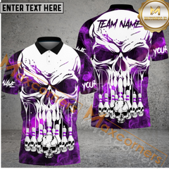 Maxcorners Haunted Skull Bowling Jersey Multicolor Option Customized Name, Team Name 3D Polo Shirt