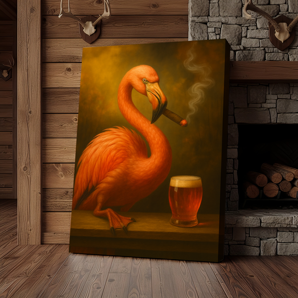 Maxcorners Flamingo Beer and Cigar 3D Wrapped Canvas