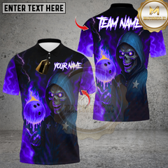 Maxcorners Bowling Grim Reaper Skull Flame Multioptions Personalized Name, Team Name Unisex 3D Shirts