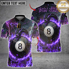 Maxcorners Billiards Flame Dragon & 8-Ball Multicolor Customized Name, Team Name 3D Shirt