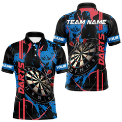 Maxcorners Custom Men'S Dart Shirt - Grunge Blue And Red Dartboard Paint Splash Polo & Quarter Zip Jersey LM105
