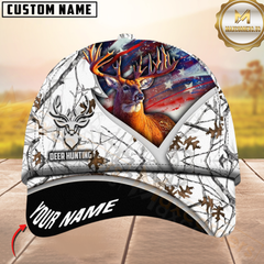 Maxcorners Hunting Deer American Flag Camouflage Multicolor Personalized Name 3D Cap