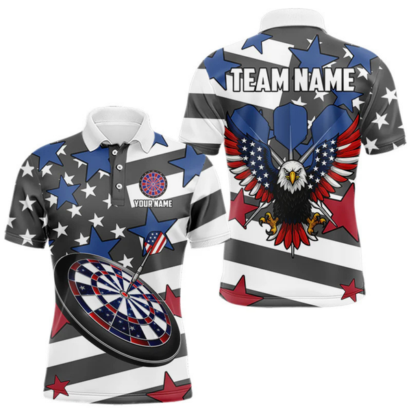 Maxcorners Patriotic American Flag Eagle Dart Shirts For Men Custom Darts Jerseys Team Polo & 1/4 Zip  LM154