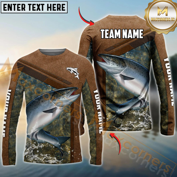Maxcorners Fishing Leather Pattern Personalized Name, Team Name Long Sleeve Shirt