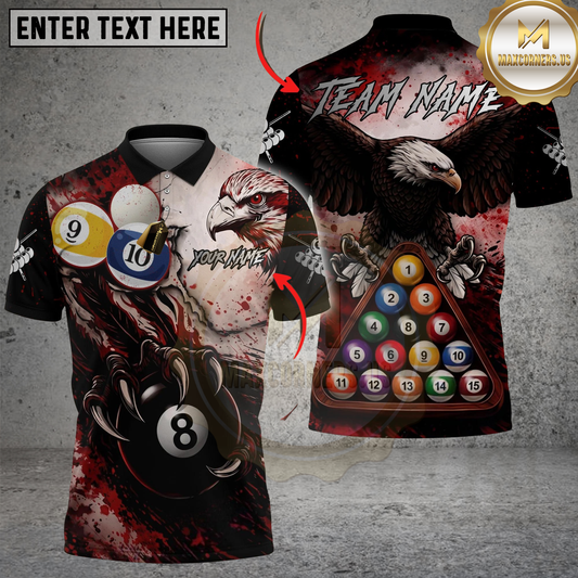 Maxcorners Billiards Ball 8 Bloody Claw Personalized Name Shirt (4 Colors)