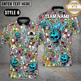Maxcorners Bowling Zombie Skull Horror Style Customized Name, Team Name 3D Polo Shirt