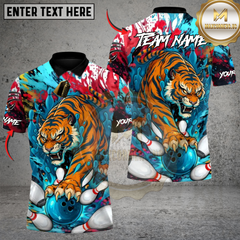 Maxcorners Wild Strike Tiger Bowling Multicolor Customized Name, Team Name 3D Shirts