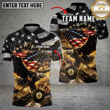 Maxcorners Billiards 8-Ball Patriotic King American Eagle Personalized Shirt
