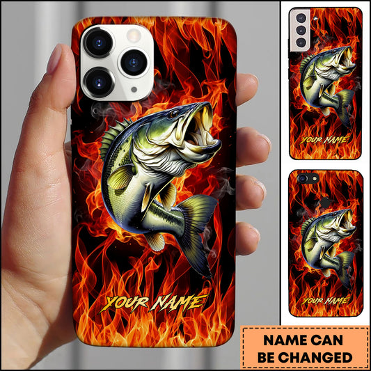 Maxcorner Bass Fishing Fire Flame Background Personalized Name 3D Phone Case