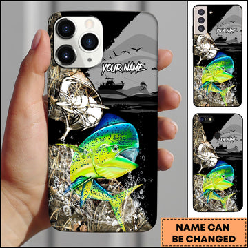 Maxcorners Mahi Mahi Fishing Camouflage Lake Scene Personalized Name 3D Phone Case