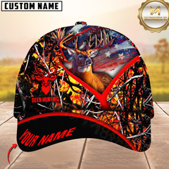 Maxcorners Hunting Deer American Flag Camouflage Multicolor Personalized Name 3D Cap