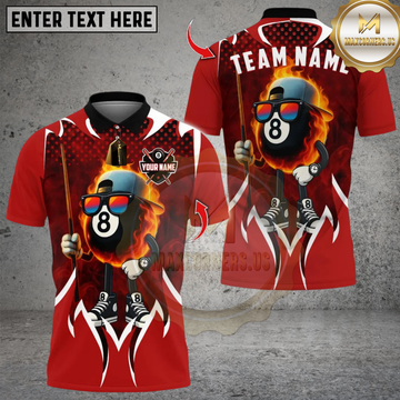 Maxcorners Billiard Flaming Cool 8 Ball Multicolor Customized Name, Team Name 3D Shirt