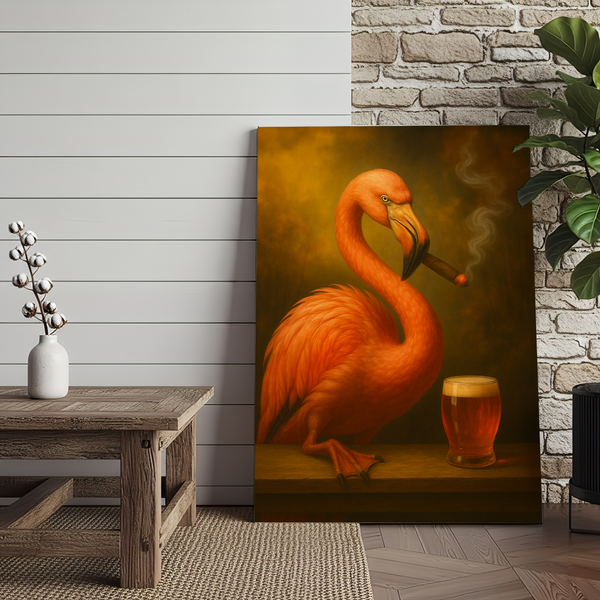 Maxcorners Flamingo Beer and Cigar 3D Wrapped Canvas