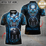 Maxcorners Bowling Cyber Skull Neon Glow Strike Multicolor Customized Name, Team Name 3D Polo Shirt