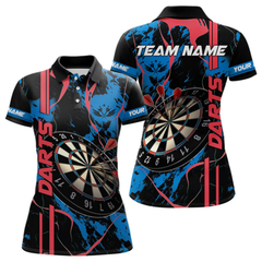 Maxcorners Custom Men'S Dart Shirt - Grunge Blue And Red Dartboard Paint Splash Polo & Quarter Zip Jersey LM105