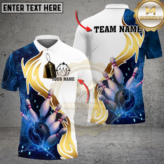 Maxcorners Golden Lightning Bowling Multicolor Customized Name, Team Name 3D Shirts