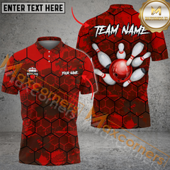 Maxcorners Bowling Jersey Hexagon Strike Multicolor Option Customized Name, Team Name 3D Polo Shirt
