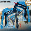 Maxcorners Fishing Dark Blue Splash Personalized Name, Team Name 3D Long Sleeve Shirt (12 Fish Species)