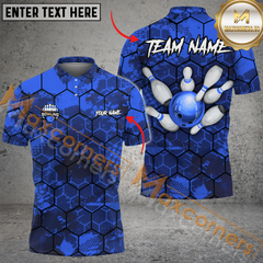 Maxcorners Bowling Jersey Hexagon Strike Multicolor Option Customized Name, Team Name 3D Polo Shirt