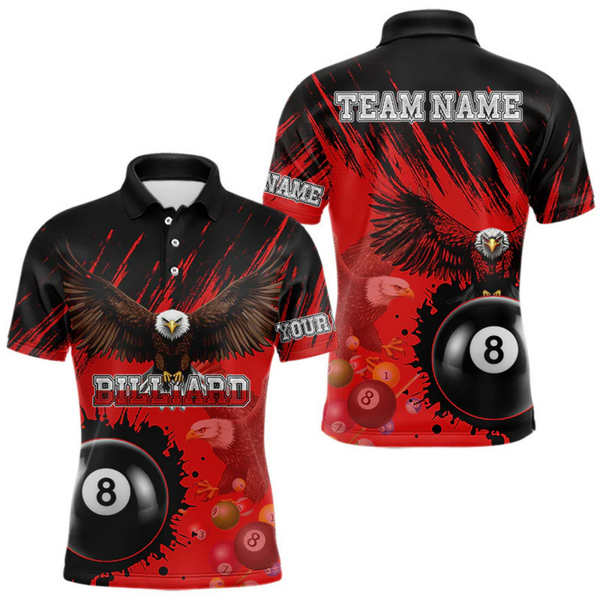 Maxcorners Personalized Eagle 8 Ball Pool Billiard Shirt For Men, Billiard Jerseys Team Polo & 1/4 Zip|Red LM054
