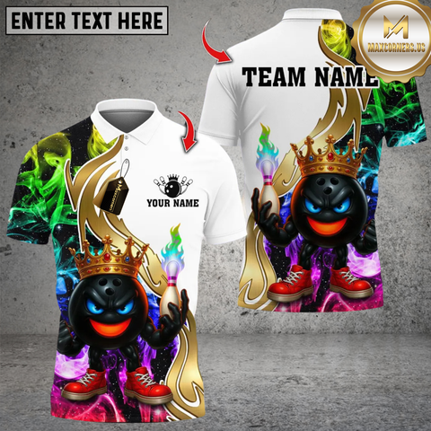 Maxcorners Bowling Color Flame King Personalized Name, Team Name Unisex 3D Shirts