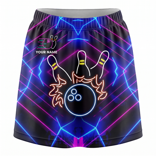 Maxcorners Bowling Neon Glow Ball And Pins Personalized 3D Skirts With Shorts
