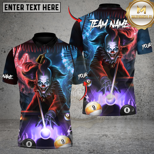 Maxcorners Billiard Neon Killer Joker Multicolor Customized Name, Team Name 3D Shirt