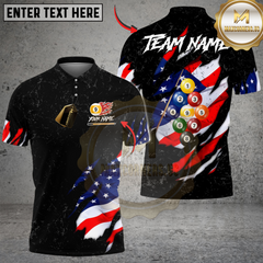 Maxcorners Billiards Ball 9 Black And White Scratch US Flag Personalized Shirt (2 Colors)