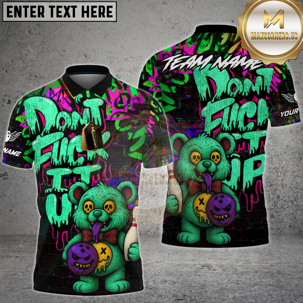 Maxcorners Bowling Bear Shirt Scary Teddy Graffiti Style Multioptions Personalized Name, Team Name Unisex 3D Shirt