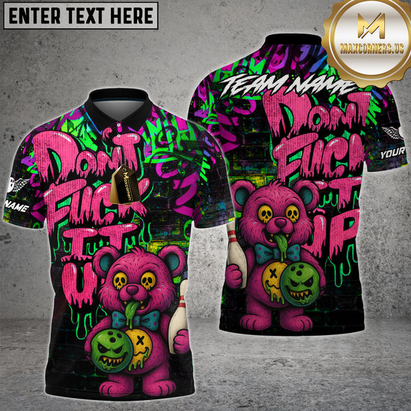 Maxcorners Bowling Bear Shirt Scary Teddy Graffiti Style Multioptions Personalized Name, Team Name Unisex 3D Shirt