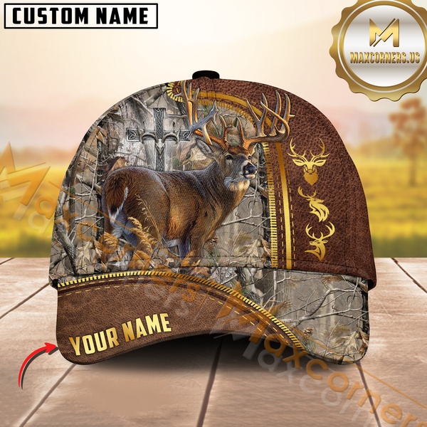 Maxcorners Golden Hunting Grass Brown Camouflage Personalized Name 3D Cap (Multioption)