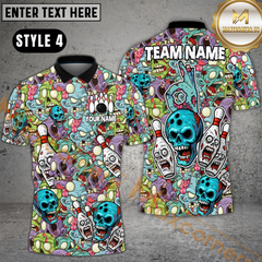 Maxcorners Bowling Zombie Skull Horror Style Customized Name, Team Name 3D Polo Shirt