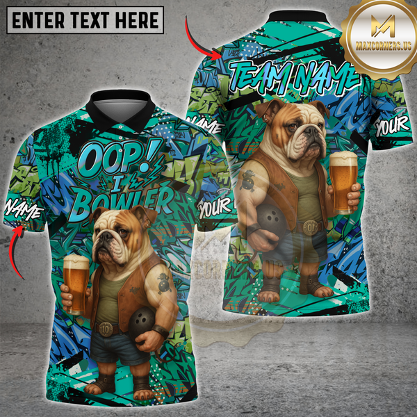 Maxcorners Bowling Bulldog Graffiti Design Multicolor Customized Name, Team Name 3D Shirts