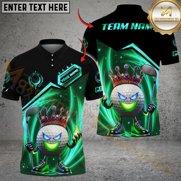 Maxcorners King of Swing Golf Polo Shirt, Customized Name & Team Name 3D Shirts (4 Colors)