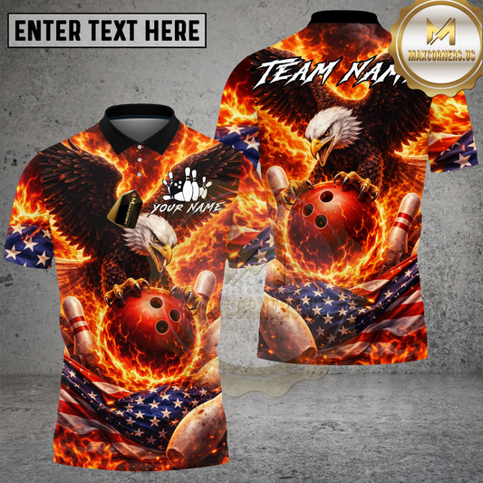 Maxcorners Bowling Eagle USA Fire Multi Options Personalized Name, Team Name 3D Shirt