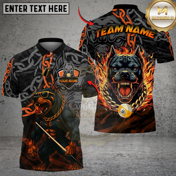 Maxcorners Billiards 9-Ball Pitbull Flame Chain Personalized Name Shirt