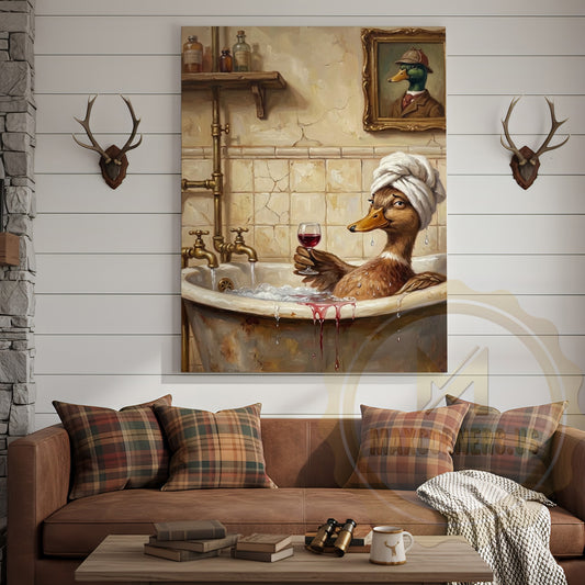 Maxcorners Funny Duck Bathtub Canvas Wall Art - Vintage Bathroom Humor Print