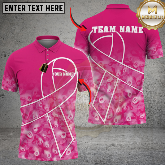 Maxcorners Billiards 8 Ball Cancer Awareness Ribbon Support Personalized Name Shirt (4 Colors)