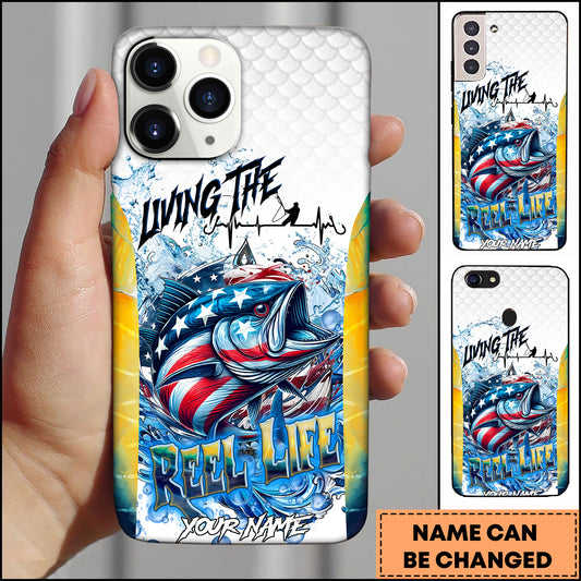 Maxcorners Striped Bass Fishing American Flag Reel Life Personalized Name 3D Phone Case