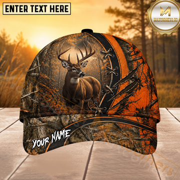 Maxcorners Deer Hunting Lace-Up Orange Forest Personalized 3D Cap