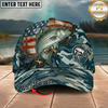 Maxcorners Fishing American Flag Blue Camouflage Personalized 3D Cap (12 Fish Species)