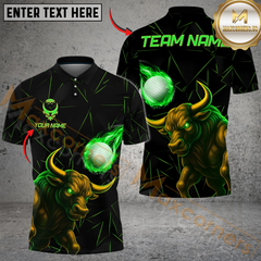 Maxcorners Power Strike Bull Golf Polo Shirt, Customized Name & Team Name 3D Shirts (4 Colors)