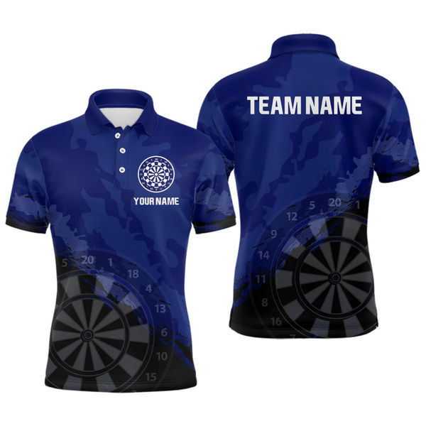 Maxcorners Men’s Custom Darts Team Shirt With Navy Pattern & Black Dartboard, Darts Jersey LM2404